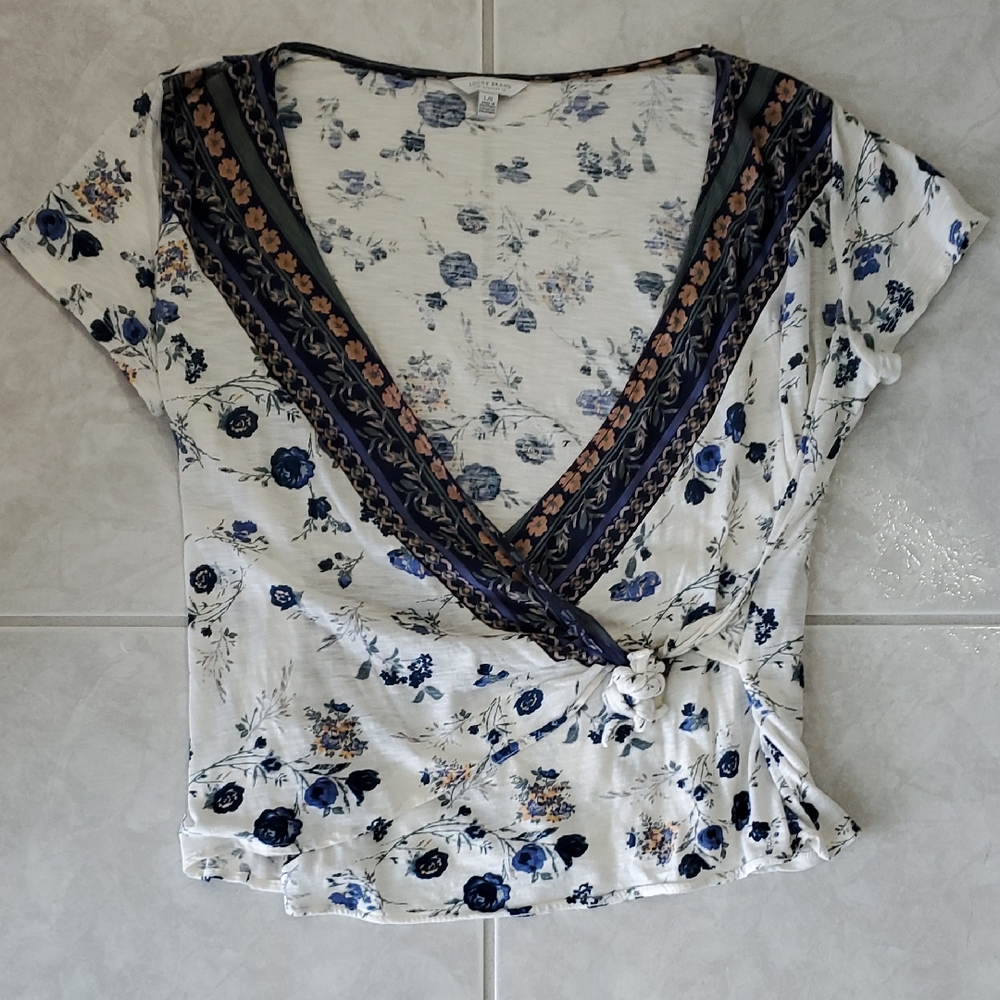 Lucky Brand Cream Wrap Tie Front Blouse